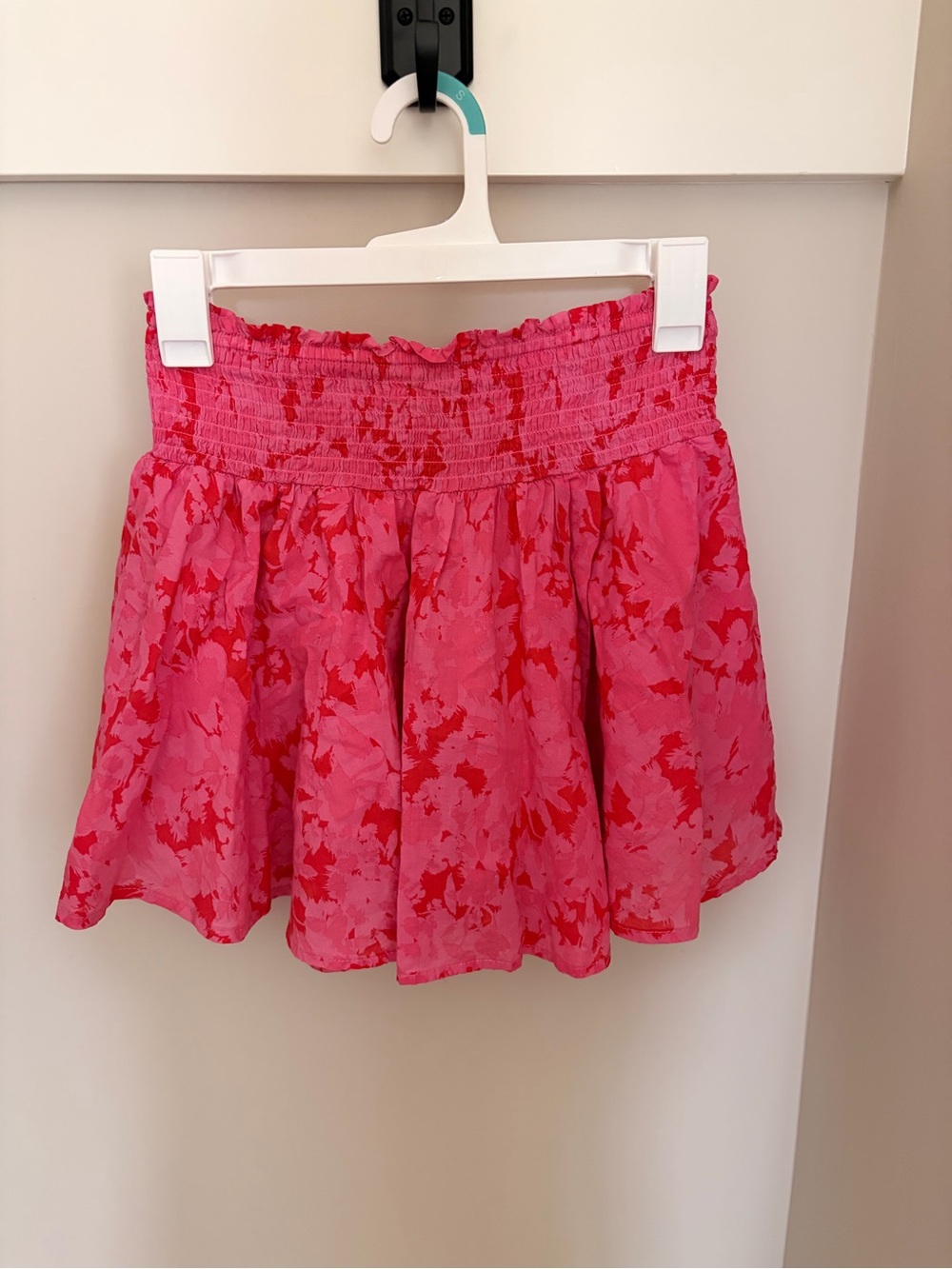 Karlie Pink Floral Smocked Waist Mini Skort